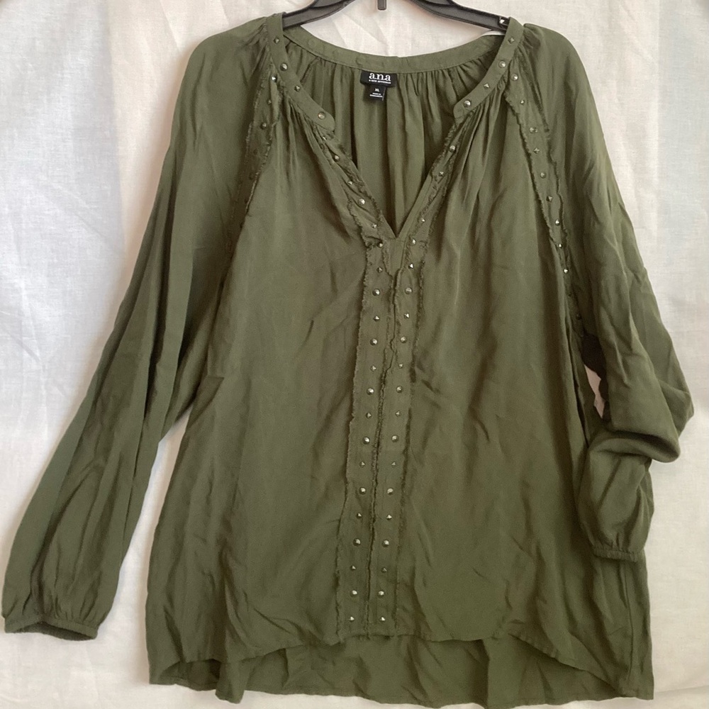 a.n.a Olive Green Embellished Blouse
